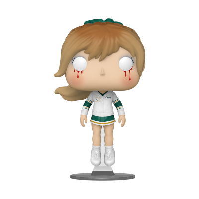 Boneca Funko Pop de cheerleader com olhos brancos e sangue