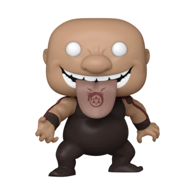 Figura Funko Pop castanha com roupa preta e língua com símbolo
