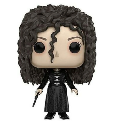 Figura Funko Pop com vestido preto e cabelo encaracolado
