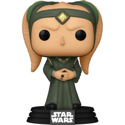 Figura Funko Pop da personagem Star Wars com túnica verde e base preta.