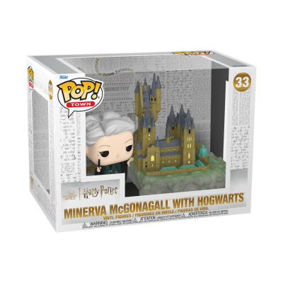 Funko Pop Minerva McGonagall com Hogwarts numa caixa transparente e branca, número 33
