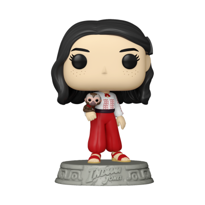 Figura Colecionável Funko Pop de personagem com roupa branca e vermelha segurando animal