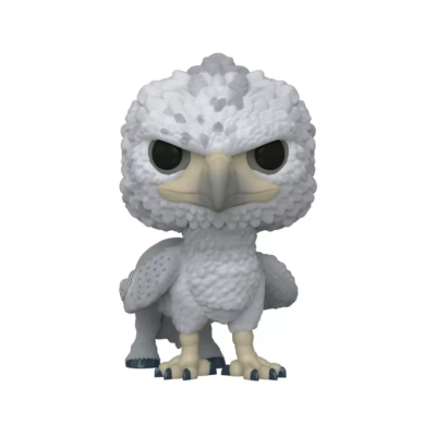 Figura Funko Pop de animal branco com bico cinzento e olhos grandes pretos