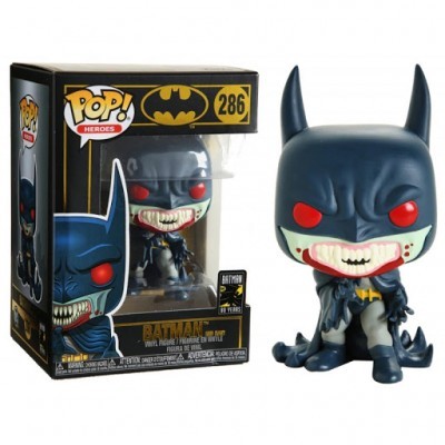 Figura Pop! Heroes Batman Zumbi 286 de vinil com olhos vermelhos e embalagem preta