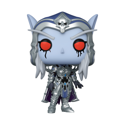 Figura Funko Pop personagem pele azul olhos vermelhos armadura prateada capa roxa