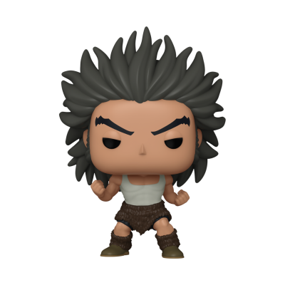 Figura colecionável estilo Funko Pop com cabelo preto espetado e roupa casual