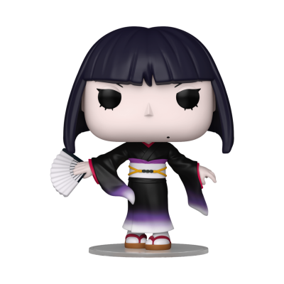 Figura Funko Pop de personagem com quimono preto segurando leque branco