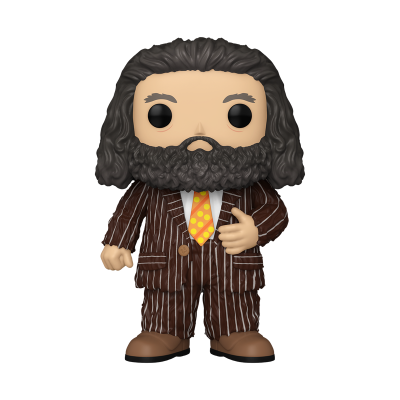 Figura Funko Pop de homem com fato castanho às riscas e gravata amarela com bolinhas laranja
