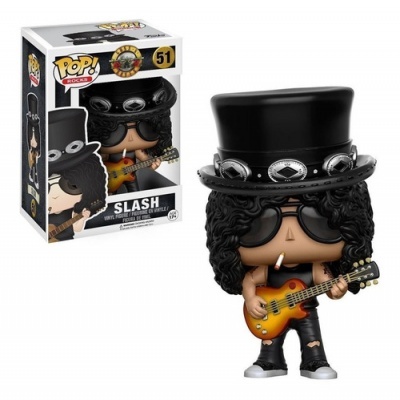 Figura Funko Pop do Slash com cartola preta, guitarra e caixa