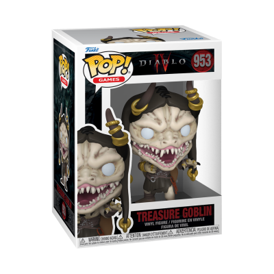 Figura Funko Pop! Treasure Goblin Diablo 953 com caixa branca e preta de plástico transparente