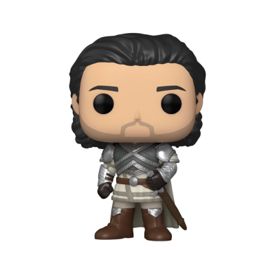 Figura Funko Pop de personagem com armadura prateada e cabelo preto.