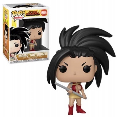 Figura Funko Pop! Momo Yaoyorozu com cabelo preto e roupa vermelha e bege