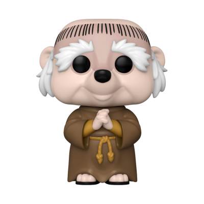 Figura Funko Pop de vinil com cabelo branco e roupa marrom.