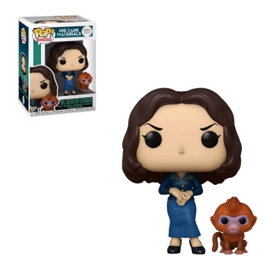 Figura Funko Pop His Dark Materials com figura feminina e macaco pequeno