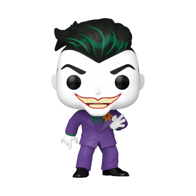Figura estilizada tipo boneco do Coringa com fato roxo e cabelo preto com riscas verdes
