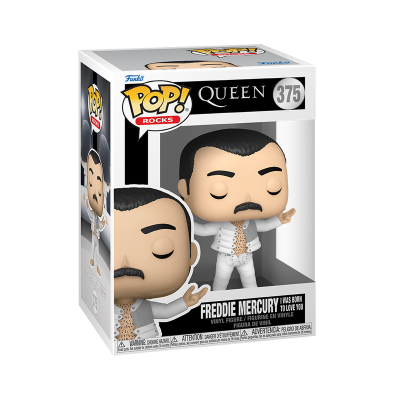Figura Funko Pop! Rocks Freddie Mercury com fato branco na caixa