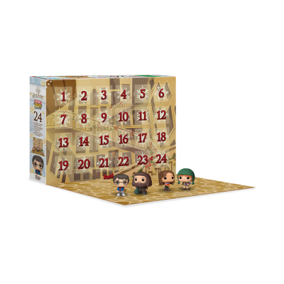 Calendário do Advento com caixas numeradas e quatro mini figuras colecionáveis à frente