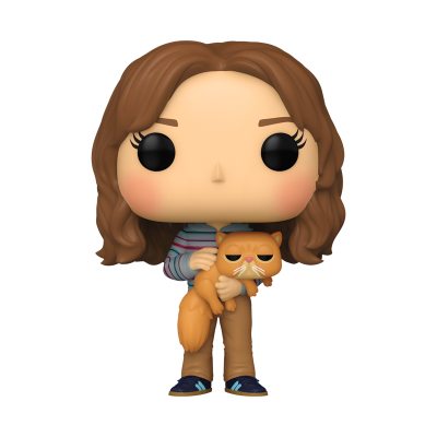 Figura Funko Pop de personagem feminina com gato laranja