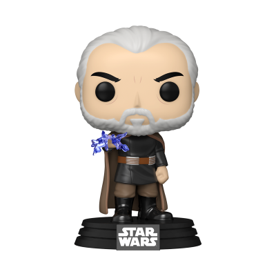 Funko Pop Count Dooku Star Wars em vinil com cabelo branco e roupa castanha e preta