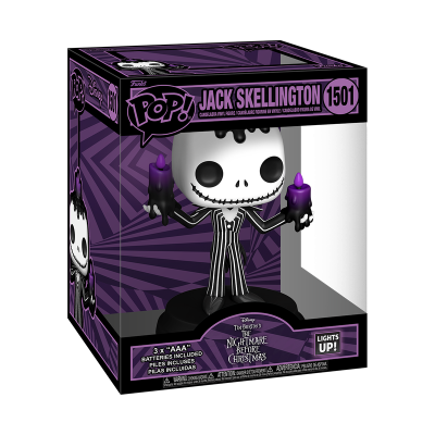 Figura Funko Pop! Jack Skellington com luzes na caixa roxa