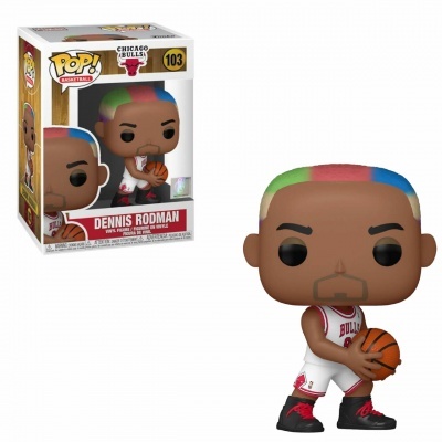Figura Funko Pop de Dennis Rodman dos Chicago Bulls com cabelo colorido e bola de basquete