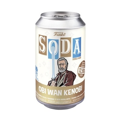 Lata branca com imagem de Obi Wan Kenobi e texto Funko Soda.