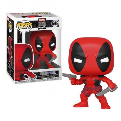 Figura Funko Pop! Deadpool vermelha e preta com pistola e adaga
