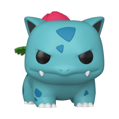 Boneco de vinil azul com flor rosa e olhos pretos, estilo Funko Pop