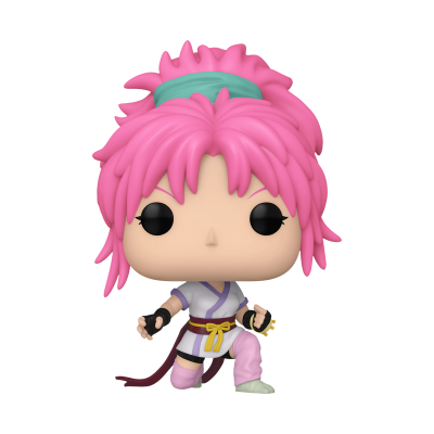 Funko Pop de personagem com cabelo rosa, faixa verde e roupa de kimono branco
