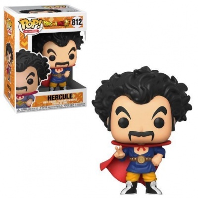 Figura Funko Pop! Hercule de Dragon Ball Super com capa vermelha ao lado da caixa