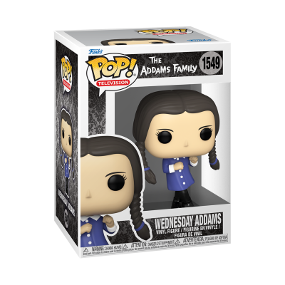 Figura Funko Pop de Wednesday Addams na caixa