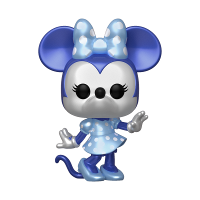 Figura colecionável da Minnie Mouse com vestido azul às bolinhas e laço