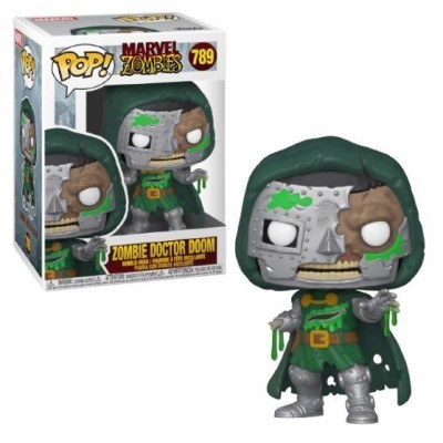 Funko Pop! Marvel Zombies Zombie Doctor Doom com máscara metálica e capa verde