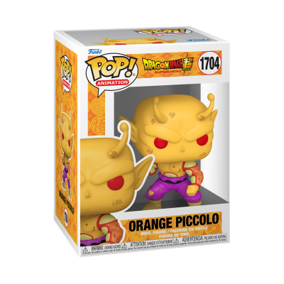 Funko Pop! Orange Piccolo Dragon Ball Super Hero em caixa de vinil com janela transparente