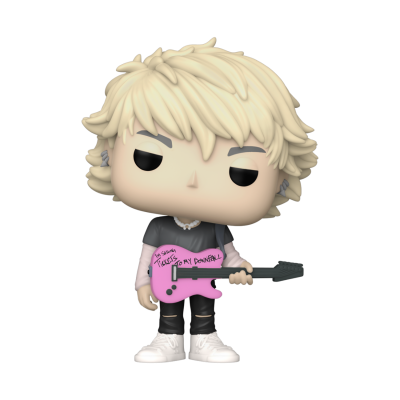 Figura Funko Pop loira com guitarra cor-de-rosa