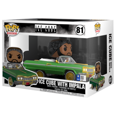 Figura vinyl de Ice Cube com carro Impala verde em caixa Pop! Rides