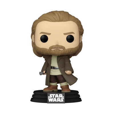 Funko Pop masculino de Star Wars com sabre de luz e casaco castanho