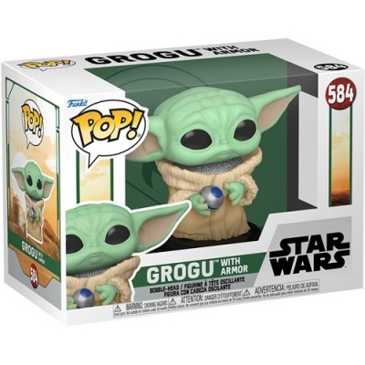 Figura Funko Pop! Grogu with Armor da Star Wars em caixa transparente.