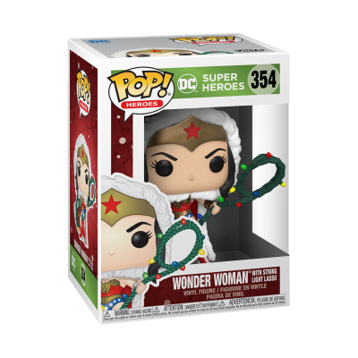 Figura Funko Pop! da Wonder Woman com laço iluminado em embalagem