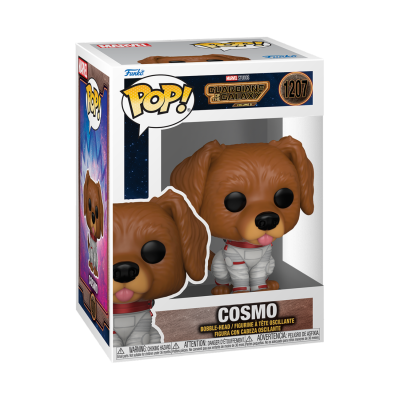 Figura Funko Pop! Cosmo com fato espacial branco dentro da caixa
