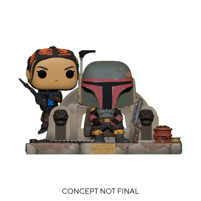 Figura Funko Pop Star Wars Boba Fett no trono com personagem feminina