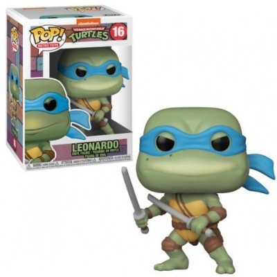 Figura de vinil Leonardo das Tartarugas Ninja Funko Pop com caixa ao lado.