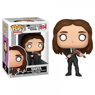 Boneco Funko Pop! da personagem Vanya a tocar violino e caixa da coleção The Umbrella Academy