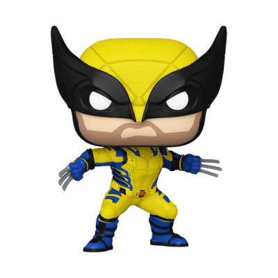 Figura Funko Pop Wolverine com fato amarelo e preto, garras e máscara