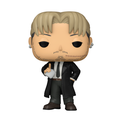 Figura Funko Pop de homem com casaco preto e cabelo loiro claro