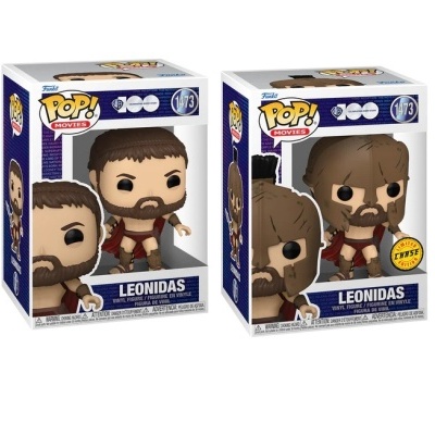 Duas figuras Funko Pop! de Leonidas em caixas com fundo azul e branco