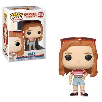 Funko Pop Max Stranger Things 806 com roupa listrada e óculos de sol vermelhos