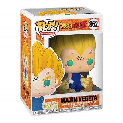 Figura em vinil Majin Vegeta da série Dragon Ball Z na embalagem Pop! Animation