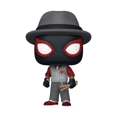 Boneco Funko Pop do Homem-Aranha com máscara preta e chapéu cinza