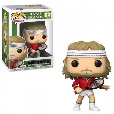 Figura Funko Pop Björn Borg com roupa de ténis e raquete, ao lado da caixa com texto Tennis Legends 04